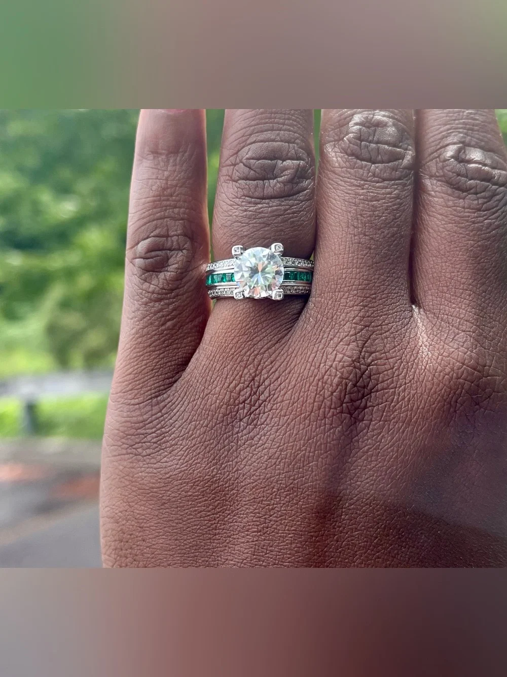 White Gold Plated Ring Size 8 Green